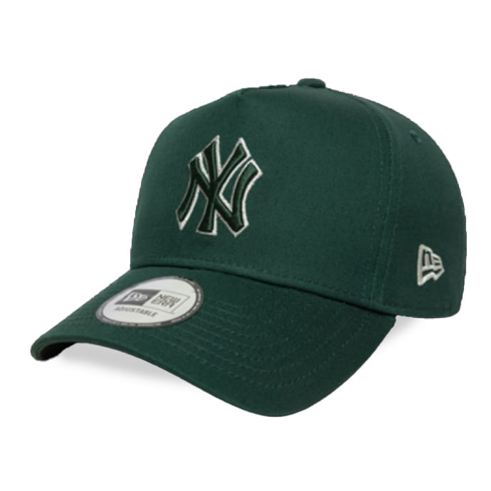 Boné New Era verde escuro com aba curva e logo lateral bordado em branco